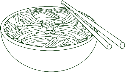 Dibujo de un tazón de kimchi con palillos