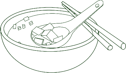 Dibujo de un tazón de caldo de miso con cuchara